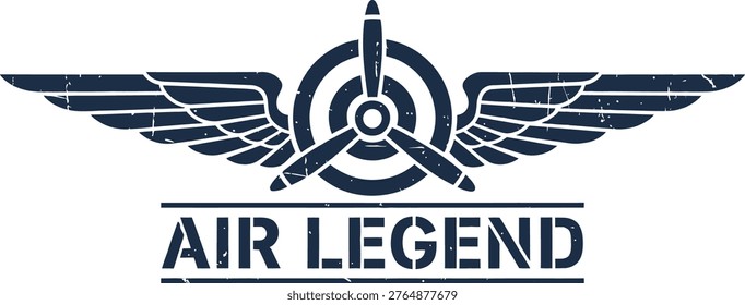 Air Legend Grunge Wings Propeller Aviation Badge Typography T-Shirt Design Vector Illustration