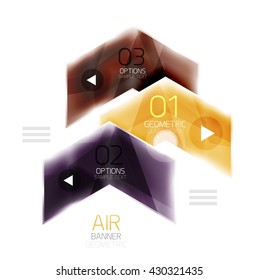 Air light glossy design of arrows. Web info box or ui menu element. Vector