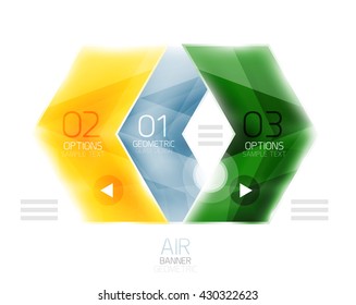 Design brilhante da luz do ar de setas. Caixa de informações da Web ou elemento de menu de interface do usuário. Vetor