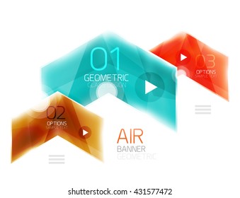 Diseño brillante de flechas con luz de aire. cuadro de información Web o elemento de menú ui. Vector