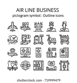 Air line business: pictogram symbol : Outline icons