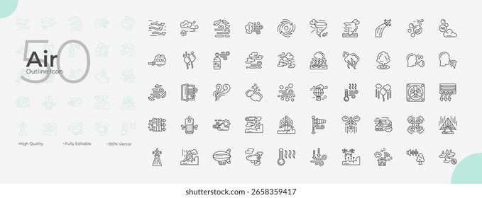 Air Line Editable Icons set. Vector illustration in modern thin line style of Air icons: air conditioner, wind, oxygen, etc