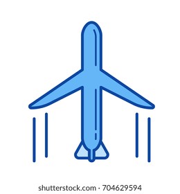 Icono de línea vectorial de logística aérea aislado en fondo blanco. Icono de la línea logística del aire para infografía, sitio web o aplicación. Icono azul diseñado en un sistema de cuadrícula.