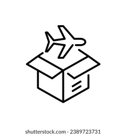 Air mail. Box parcel delivery. Pixel perfect, editable stroke