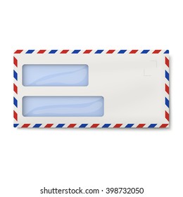 Air mail DL envelope with two windows for addressee and return, sender's address isolated