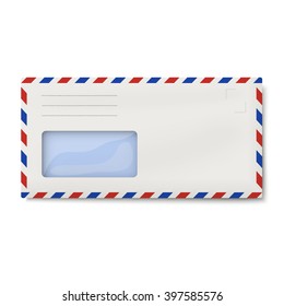 Air mail DL envelope with window for address isolated on white background