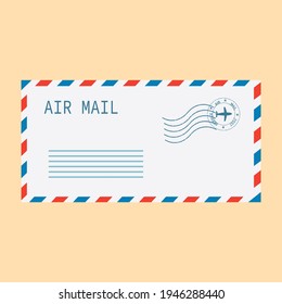Correo aéreo. Sobre, mensaje, carta, icono. Sobre blanco aislado moderno sobre un fondo amarillo. Ilustración vectorial para Internet e impresión.