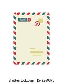 Air mail envelope with postal stamp isolated on white background. Par Avion mail in flat design vector illustration. Envelope Air Mail Par Avion Letterhead Envelope Icon in trendy flat style