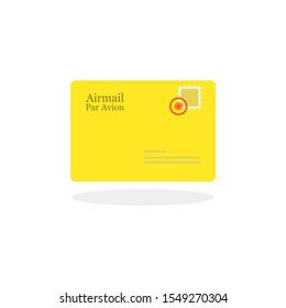 Air mail envelope with postal stamp isolated on white background. Par Avion mail in flat design vector illustration. Envelope Air Mail Par Avion Letterhead Envelope Icon in trendy flat style