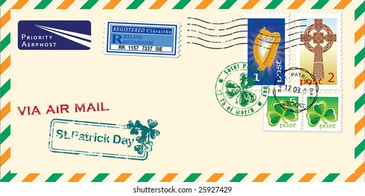 Air mail envelope for St. Patrick's day. Elements for your design. Vector illustration