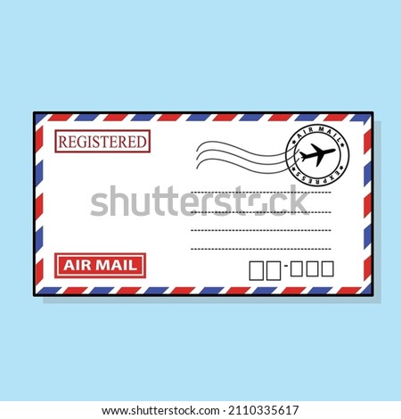 air mail flat vector, post stampt, air mail frame, air mail with stamp, par avion mail,  airmail envelope with letter vector, message, mockup templete