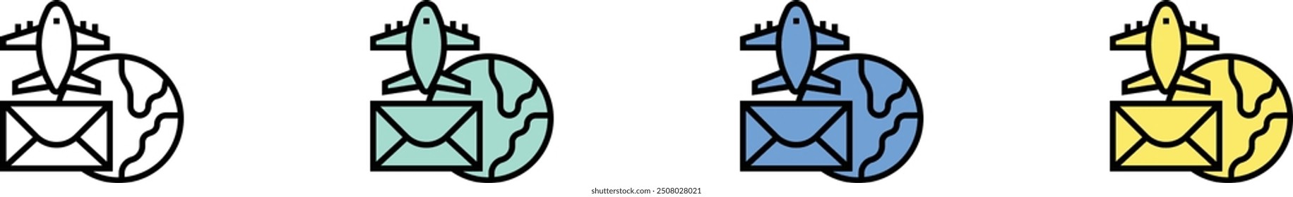 air mail icon. Outline, Green, Blue and Yellow Style Design Isolated On White Background