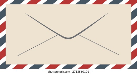 Carta de correo aéreo. Sello postal. Postal del marco del correo aéreo. Patrón de rayas rojas azules. 