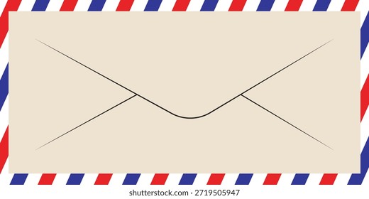 Carta de correio aéreo. Carimbo postal. Cartão postal de estrutura de correio aéreo. Padrão de listras vermelhas azuis.

