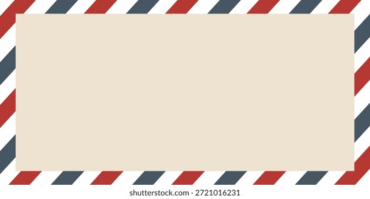 Luftpostbrief. Briefmarke. Postkarte mit Luftpostrahmen. Blaue rote Streifen Muster. Vektor