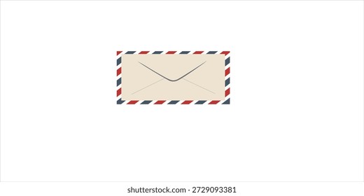 Luftpostbrief. Briefmarke. Postkarte mit Luftpostrahmen. Blaue rote Streifen Muster.