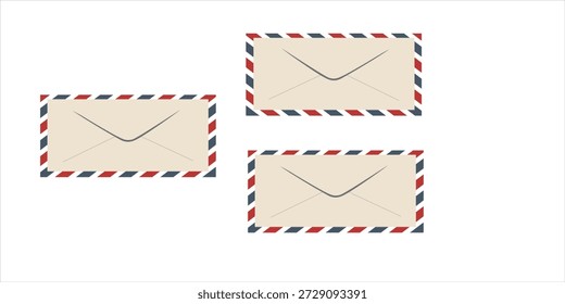 Luftpostbrief. Briefmarke. Postkarte mit Luftpostrahmen. Blaue rote Streifen Muster.