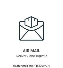 Air mail outline vector icon. Thin line black air mail icon, flat vector simple element illustration from editable delivery and logistic concept isolated on white background