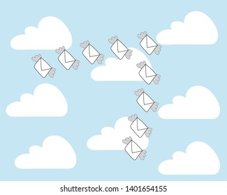 Air mail post on a blue sky. Cute illustration.