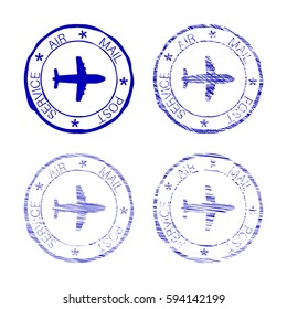 Air mail post service faded round stamp. Vector illustration