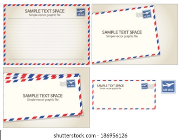 Air mail, postal stamp and letter