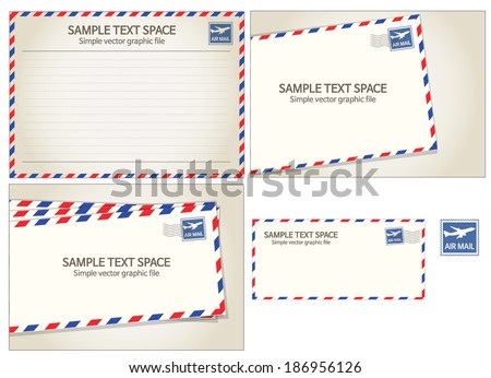 Air mail, postal stamp and letter