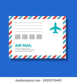 Air mail postcard envelope in flat vector design style