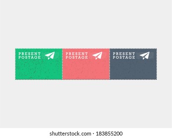 Air mail present postage stamps Vintage hipster style vector graphic illustration isolated on light background