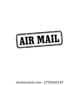 Air mail stamp, black text, grunge style, isolated on white.