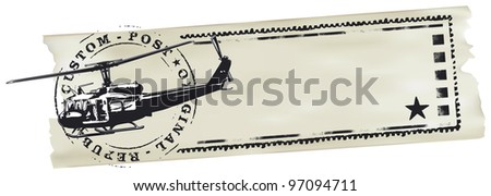 air mail stamp with helicopter world map and paper banner