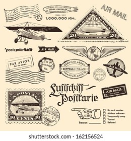 air mail stamps and other postage design elements translation: "Luftschiff-Postkarte" - "airship-postcard", the zeppelin-shaped stamp refers to the 12th travel of an airship to South America in 1934