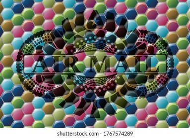 Texte du courrier aérien à l'intérieur d'un emblème multicolore de bonbons colorés.Arrière-plan délicat d'Hexagon. Illustration artistique. 