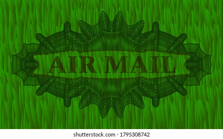 Air mail text inside Currency grass sod realistic emblem. Eco classic background. Illustration. 