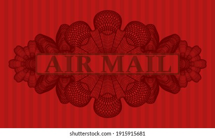 Air mail text inside Currency red color emblem. Bars exquisite background. Intense illustration. 