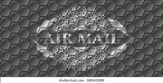 Air mail text inside grey shiny hexagon style pattern realistic badge. Trendy fashionable background. Artistic illustration. 