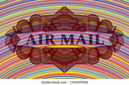 Air mail text inside Guilloche colorful emblem. Showy fancy background. Vector illustration. 