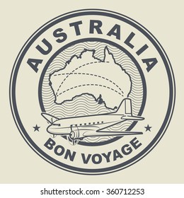 Air mail or travel stamp, Australia theme, vector illustration