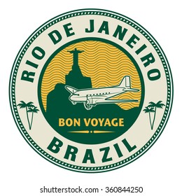 Air mail or travel stamp, Rio de Janeiro, Brazil theme, vector illustration