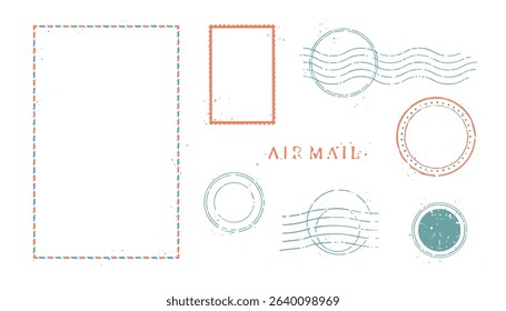 Air Mail Vector Stamp Set Grunge Postmark Design Collection Illustration