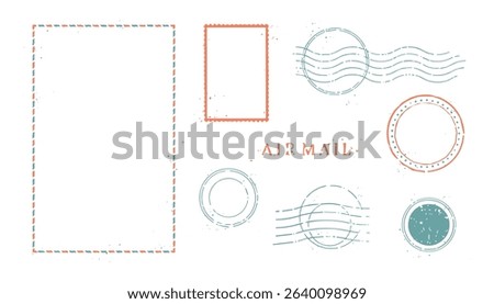 Air Mail Vector Stamp Set Grunge Postmark Design Collection Illustration
