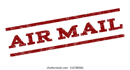 Air Mail watermark stamp. Text tag between parallel lines with grunge design style. Rubber seal stamp with dirty texture. Vector dark red color ink imprint on a white background.
