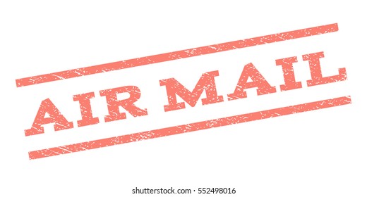 Air Mail watermark stamp. Text tag between parallel lines with grunge design style. Rubber seal stamp with scratched texture. Vector salmon color ink imprint on a white background.