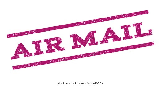 Air Mail watermark stamp. Text tag between parallel lines with grunge design style. Rubber seal stamp with dust texture. Vector purple color ink imprint on a white background.