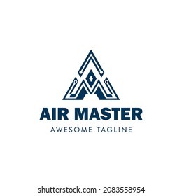 Inspiración en el concepto del logotipo del diseño del símbolo del maestro de aire. Letra de logotipo de monograma Una plantilla de diseño de logotipo de aire maestro vector