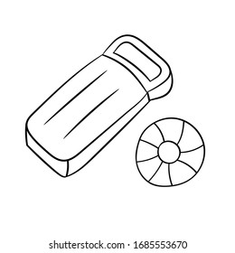 An air mattress for sea recreation and a lifebuoy. Vector illustration in Doodle style. Isolated object on a white background. For the design of icons, logos, and children's coloring books.