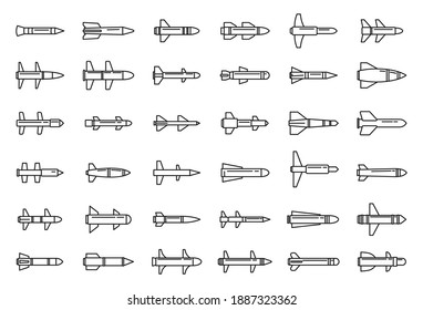 Air missile attack icons set. Outline set of air missile attack vector icons for web design isolated on white background