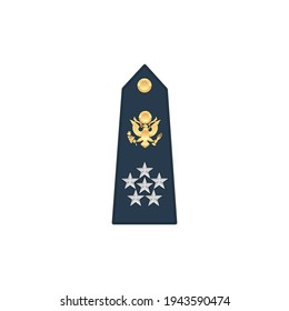 Air or naval forces general of army military rank with eagle and five stars isolated mockup template. Vector enlisted military rank on stripe, marine forces army chevron, insignia of colonel general