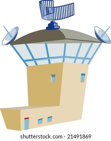 Air navigation building with locators on the roof