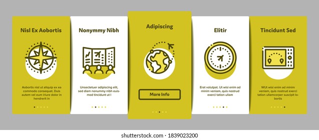 Air Navigation Tool Onboarding Mobile App Page Screen Vector. Air Navigation Dispatcher And Traffic Control Building, Satellite And Radar Color Illustrations