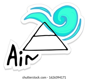 Air is one of the main elements, state: gas, liquid. Medieval alchemical sign. Sticker drawn by hand. Flat illustration isolated on white background.Conceptual design for tattoo, coloring or greeting 